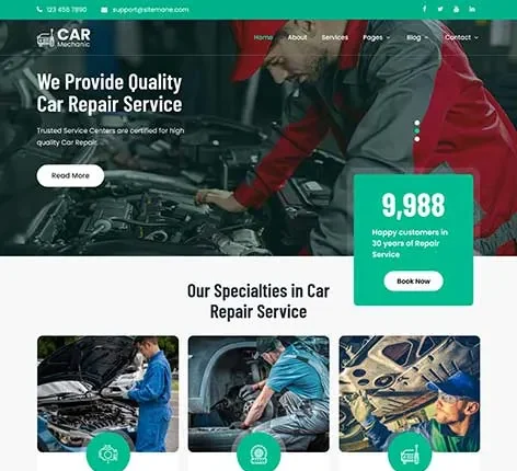 Car Detailing WordPress Theme with service sections and appointment booking