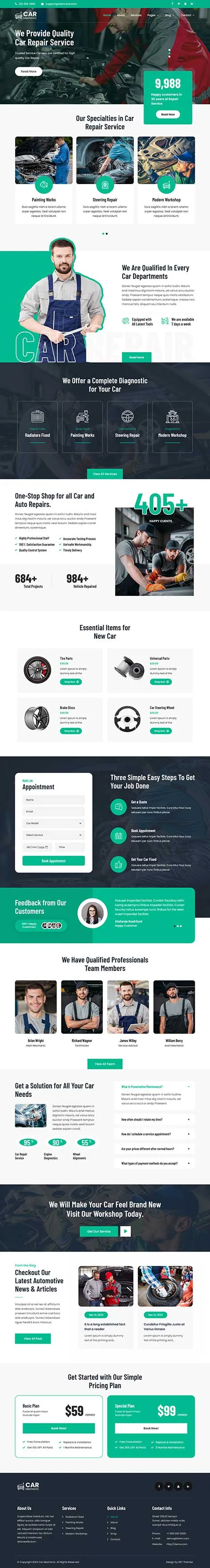 Car Detailing WordPress Theme with service sections and appointment booking