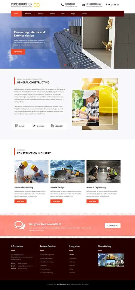 Free Contractor WordPress Theme for builders, construction firms, and repair services