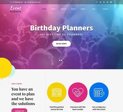 Elegant Event Planning WordPress Theme for weddings, parties, and corporate functions
