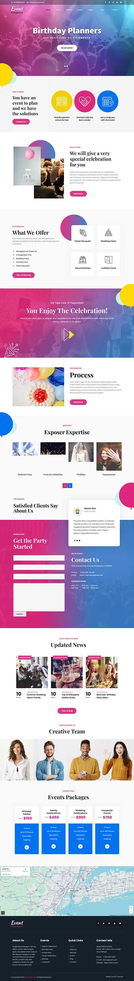 Elegant Event Planning WordPress Theme for weddings, parties, and corporate functions