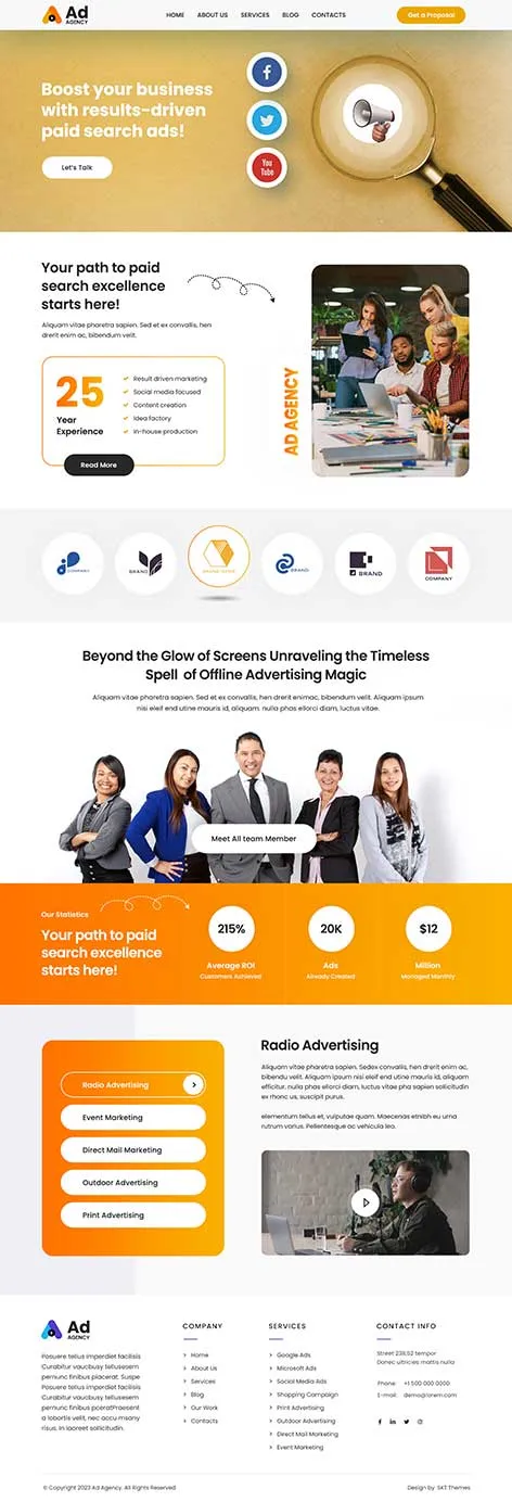 Free Advertising Agency WordPress Theme for creative service firms