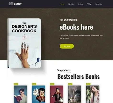 Free eBook Website Template to promote digital books and author profiles