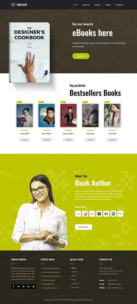 Free eBook Website Template to promote digital books and author profiles