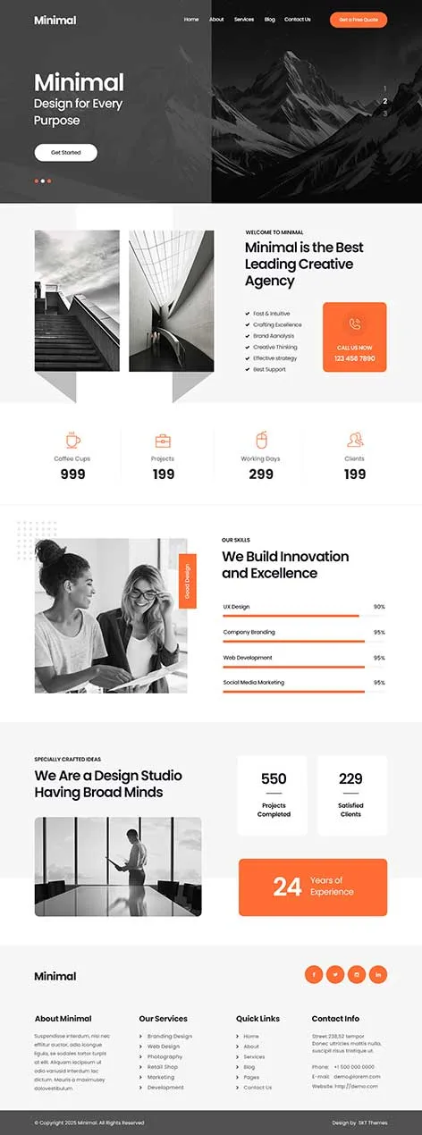 Free Minimalist WordPress Theme with clean and modern design