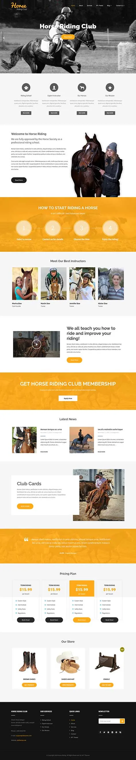 Horse Club WordPress Theme for Equestrian Groups and Riding Schools