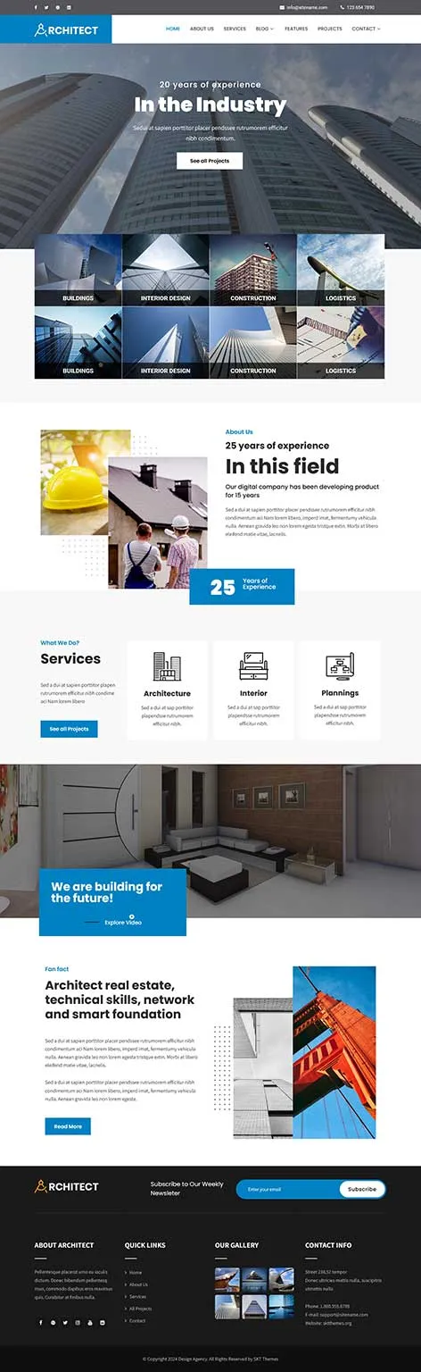 Interior Architecture WordPress Theme Free with portfolio and service showcase