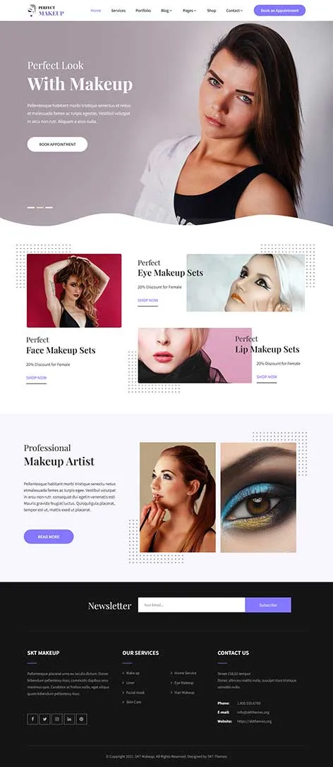 Free Makeup Artist WordPress Theme with portfolio gallery