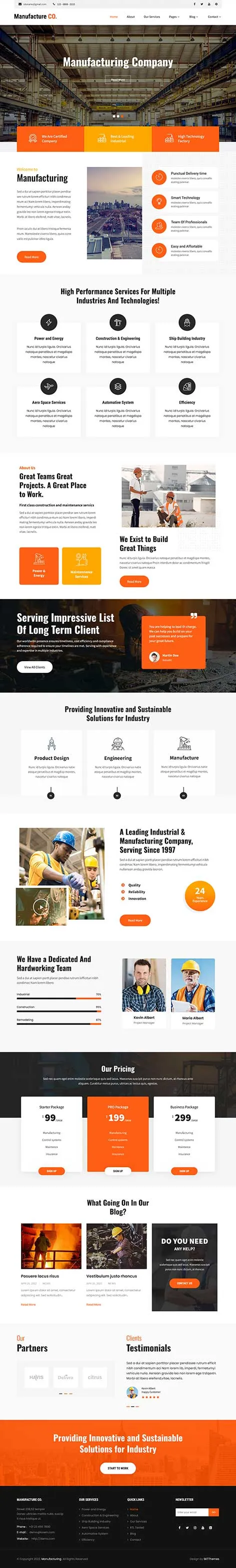 Manufacturer WordPress Theme for Industrial and Factory Sites