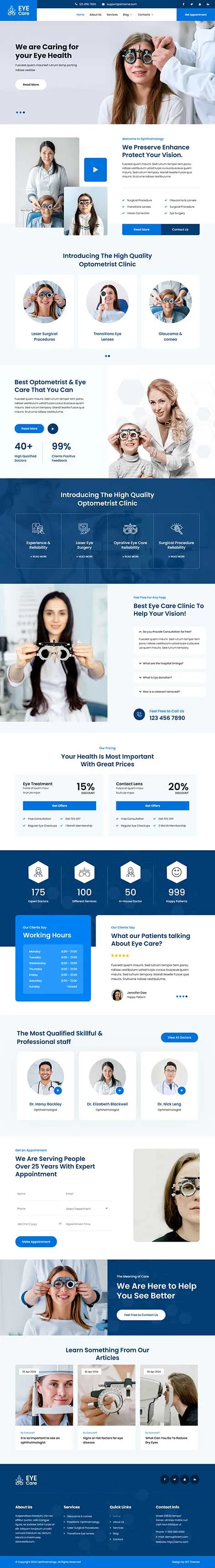 Optometrists WordPress Theme for Eye Care Clinics and Doctors