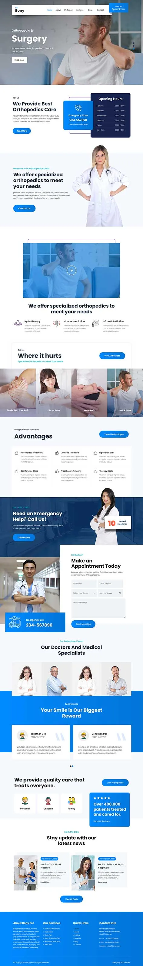 Orthopedic WordPress Theme for Bone and Joint Specialists