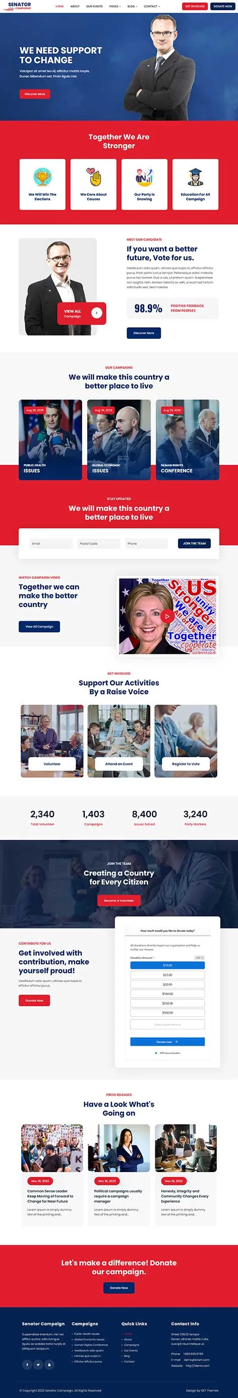 Political Campaign WordPress Theme for Election Candidates and Movements