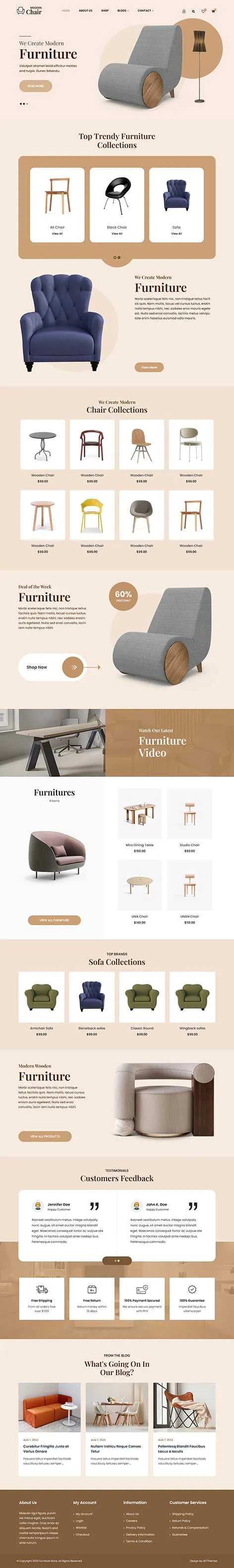 Wooden Furniture WordPress Theme for Rustic Interiors and Craft Stores