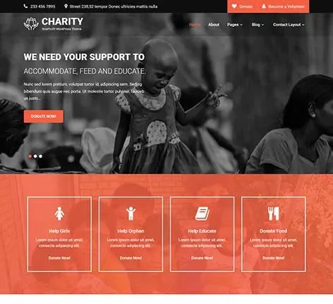 Charitable Trusts WordPress Theme by SKT Themes supports NGOs in fundraising and donation collection online.