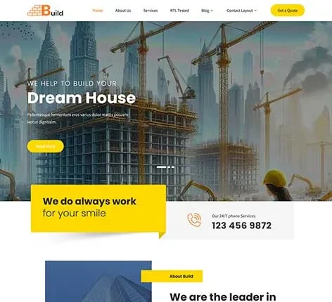 Construction Companies WordPress Theme by SKT Themes is made for firms that want to showcase portfolios and accept project requests online.