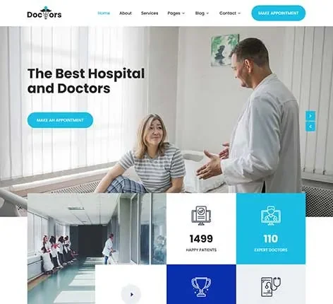 Doctor Website WordPress Theme with appointment booking and service list