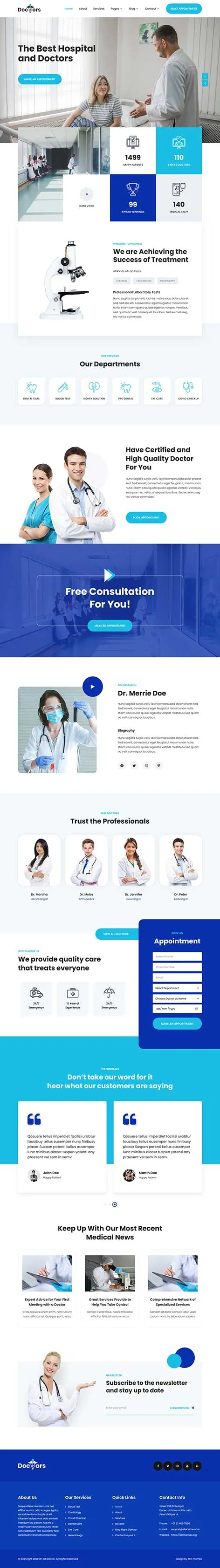 Doctor Website WordPress Theme with appointment booking and service list