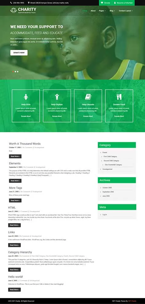 Free Charity WordPress Theme for nonprofits and fundraising campaigns
