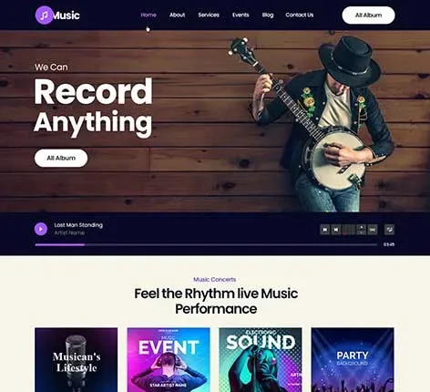 Music Composer WordPress Theme with portfolio and track previews