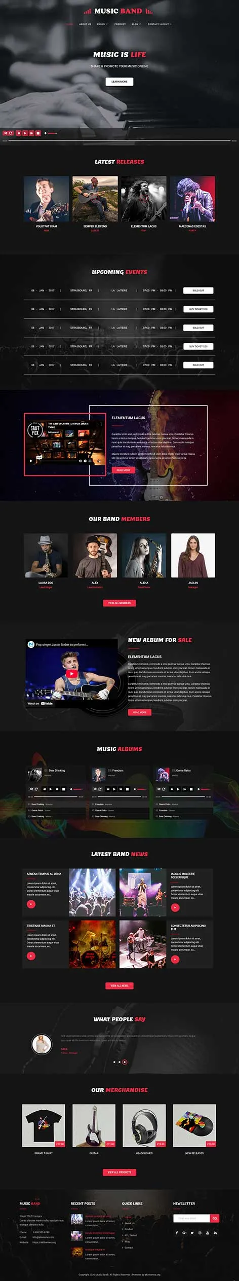 Musicians WordPress Theme with discography and tour dates display