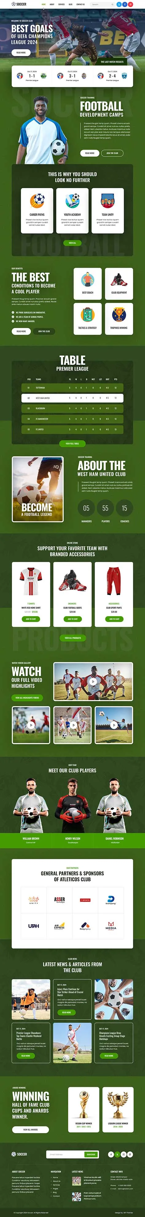 Modern and fast Soccer WordPress Theme design for clubs