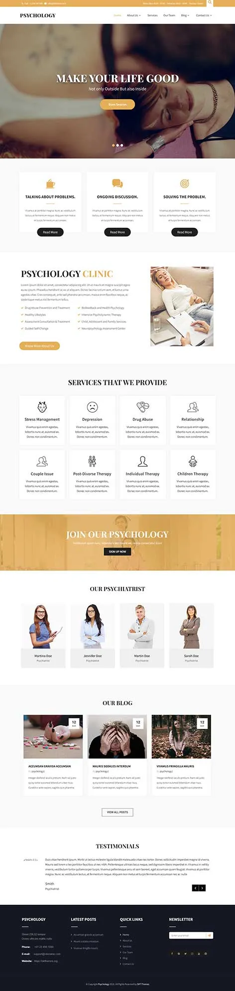 Therapists WordPress Theme with appointment and specialty sections