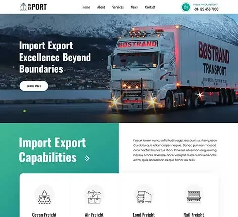 Transportation WordPress Theme with logistics company homepage design