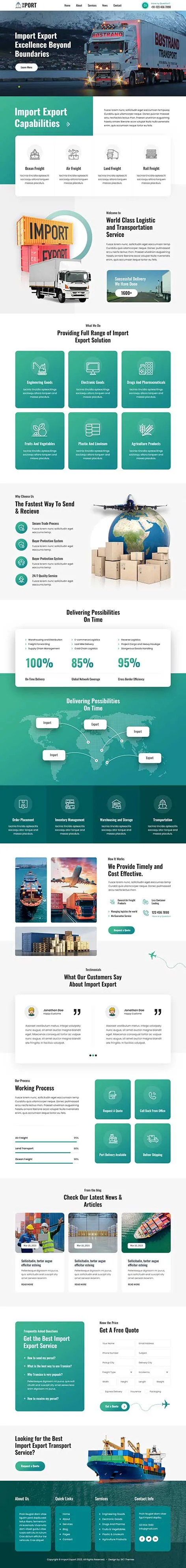 Transportation WordPress Theme with logistics company homepage design
