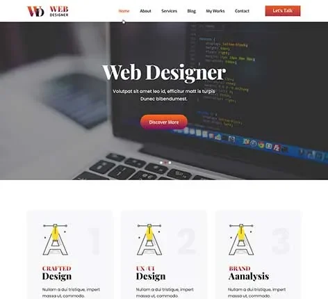 Web Designer Portfolio WordPress Theme showcasing design case studies