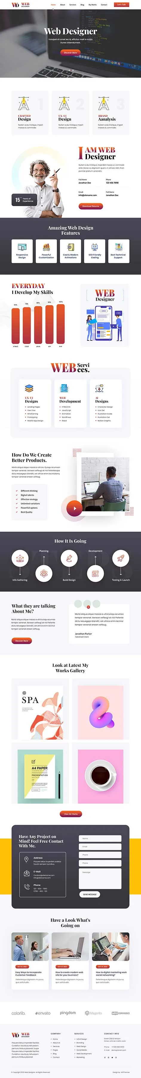 Web Designer Portfolio WordPress Theme showcasing design case studies
