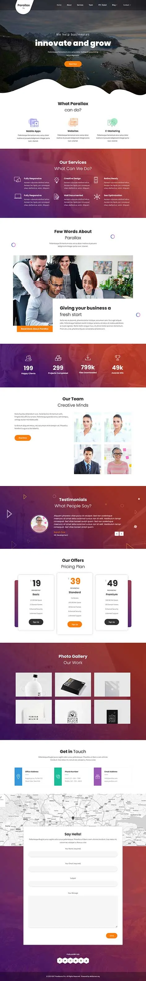 WordPress Parallax Template with smooth scrolling effects