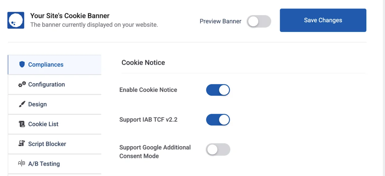 cookie banner Notice Setting