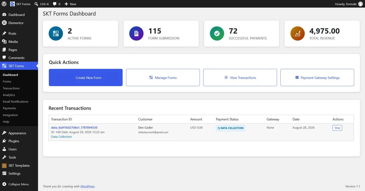 Create Contact Forms for Your WordPress Website Dashboard SKT Forms