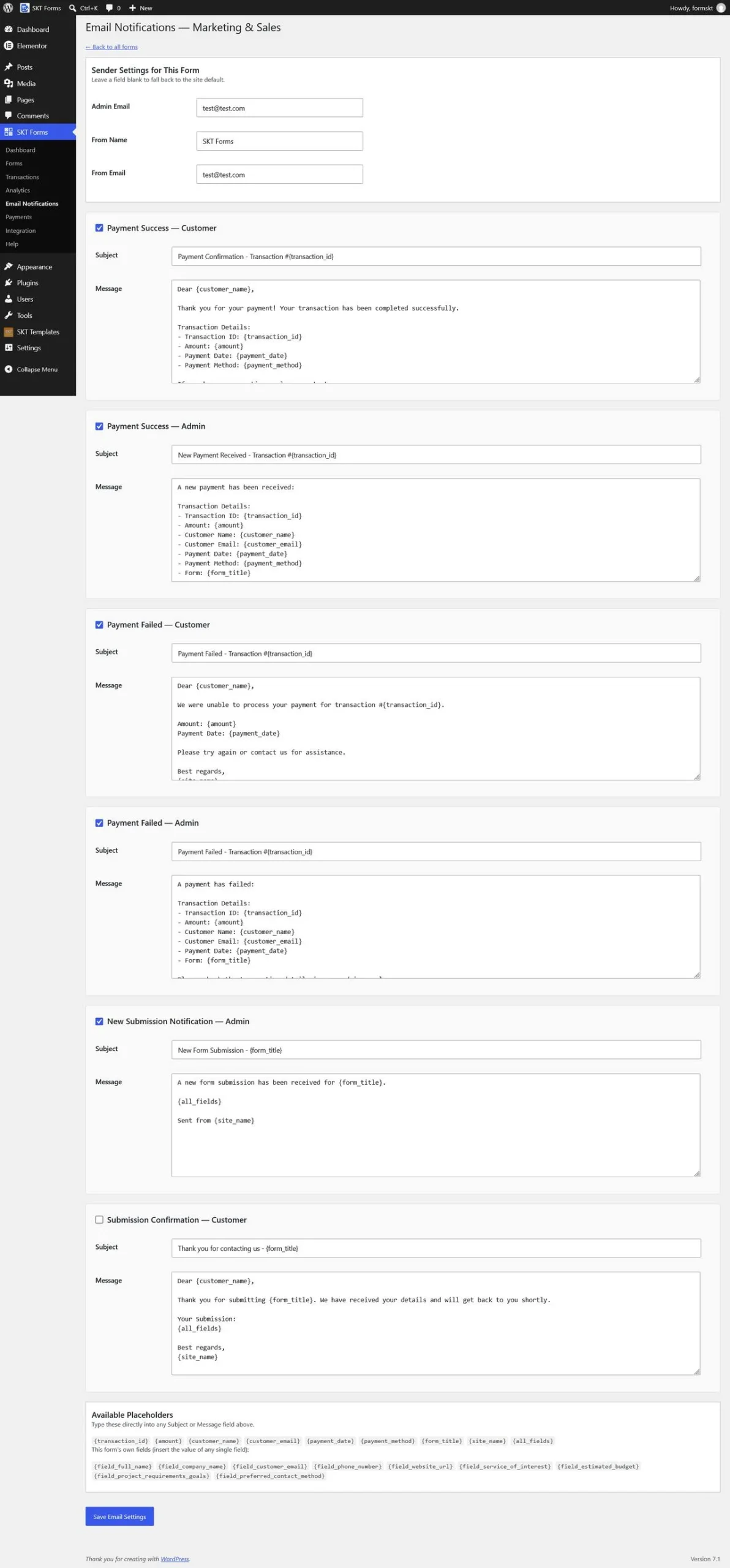 Create Contact Forms for Your WordPress Website Save Email Settings.